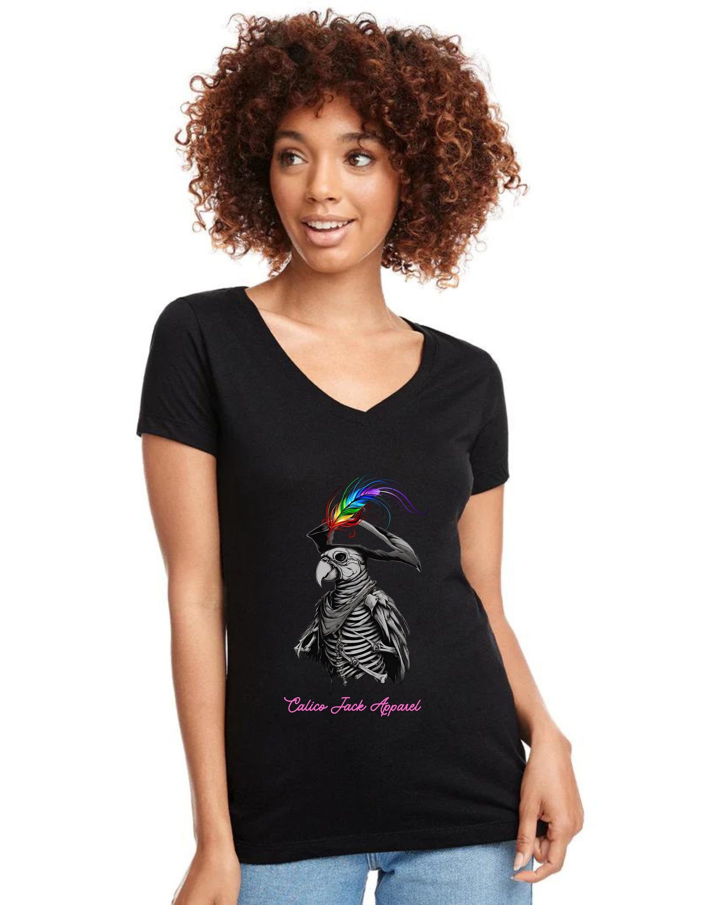 Ladies V Neck Captain Jack Sparrot T shirt