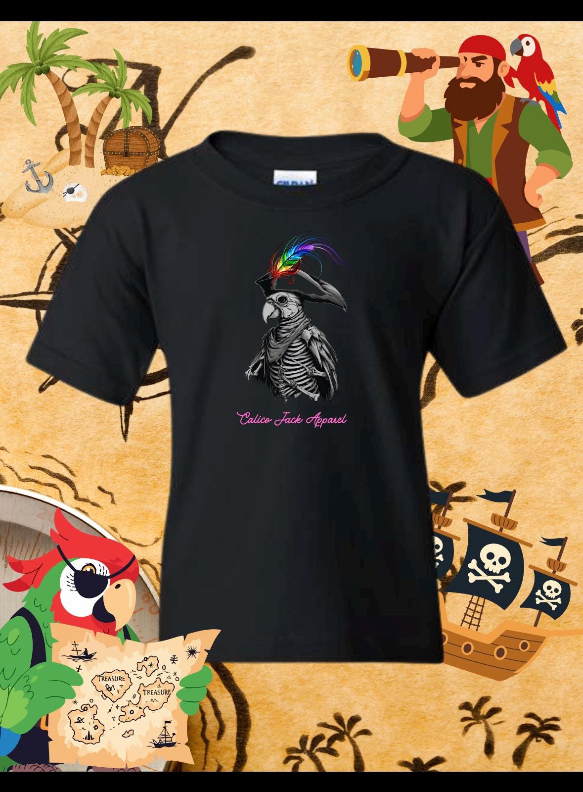 Youth Captain Jack Sparrot Tee Pink